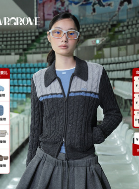 GROVE官方旗舰店 2025WT冬季新款拼色短款毛衣开衫撞色女GCW5KN06