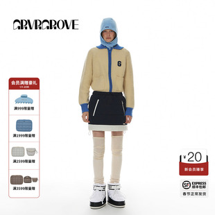 GROVE官方旗舰店冬季款拼色短款毛衣开衫韩系毛织字母logo外套