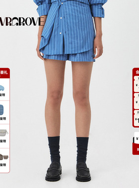 GROVE官方旗舰店2025PS春季新款女士条纹梭织松紧短裤GS5PT11M