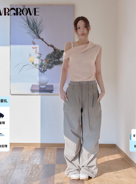 【林娜琏同款】GROVE 2026SS春夏韩系梭织长裤撞色边 GS26PTK02