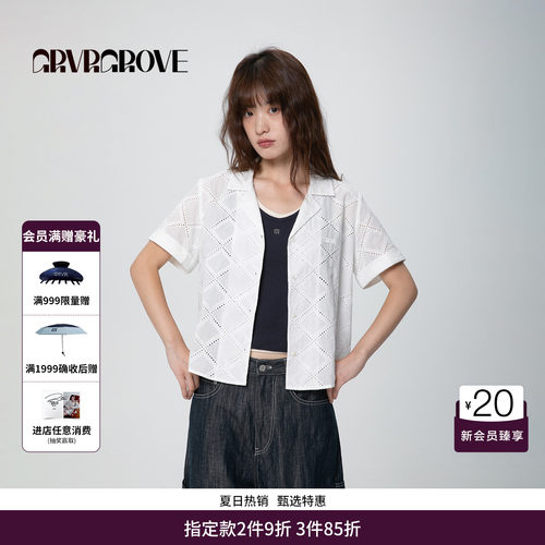 GRVR GROVE官方旗舰店SS春夏款女士菱形纹短袖衬衫t恤GCM5BL01