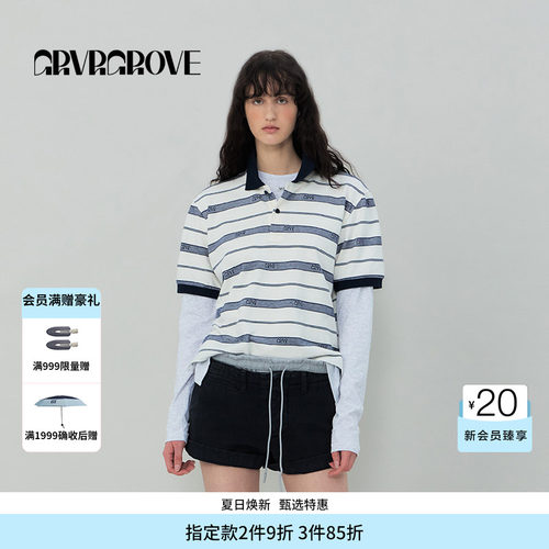 【博主同款】GROVE旗舰店SS春夏款女士条纹短袖polo衫t恤GR5TS03C