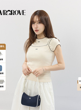 GROVE官方旗舰店SS春夏款女士撞色边针织背心GCM5SL02