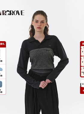 GROVE官方旗舰店 2025FW秋季新款翻领长袖T恤女款 GF5TS06M