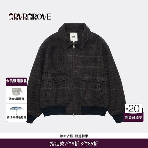 GRVR GROVE官方旗舰店 WT冬季款格纹梭织夹克短外套女 GCW5JP01