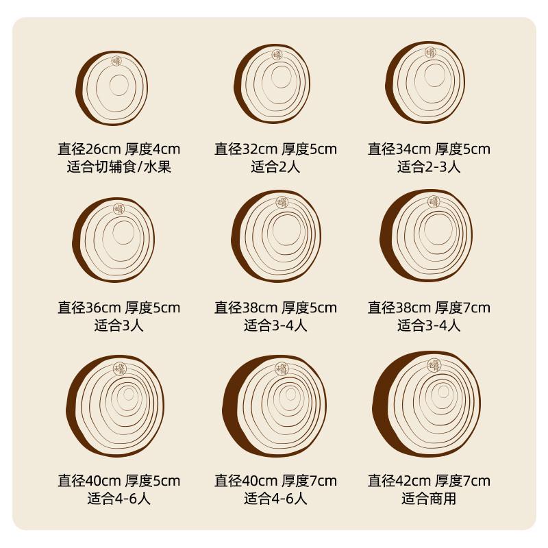 热销老饭骨银杏圆木菜墩实木砧板水果菜板厨房家用粘板