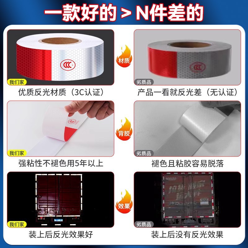 热销货车用反光贴条车身车贴纸年检警示标识汽车反光带防撞夜光膜