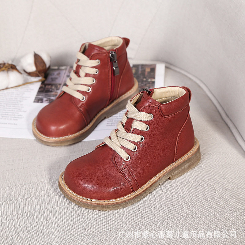 丹麦Angulus大A同款宝宝童靴真皮女童短靴英伦风儿童马丁靴春秋鞋