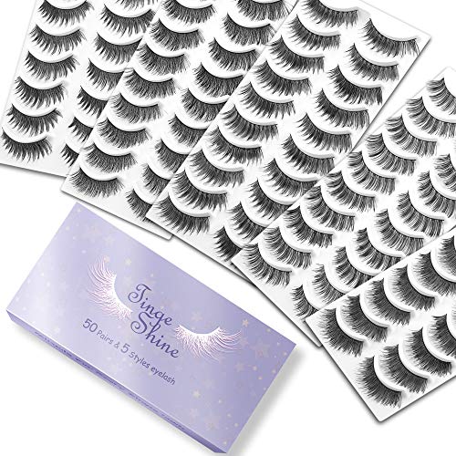 50 Pairs 5 Styles Natural False Eyelashes Set  TINGESHINE Pr