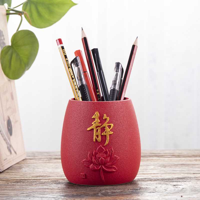 陶瓷笔筒时尚可爱学生ins网红简约办公室桌面个性摆件复古中国风