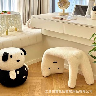 网红猫咪化妆凳梳妆凳门口换鞋凳客厅矮凳动物造型座椅羊羔毛玄关
