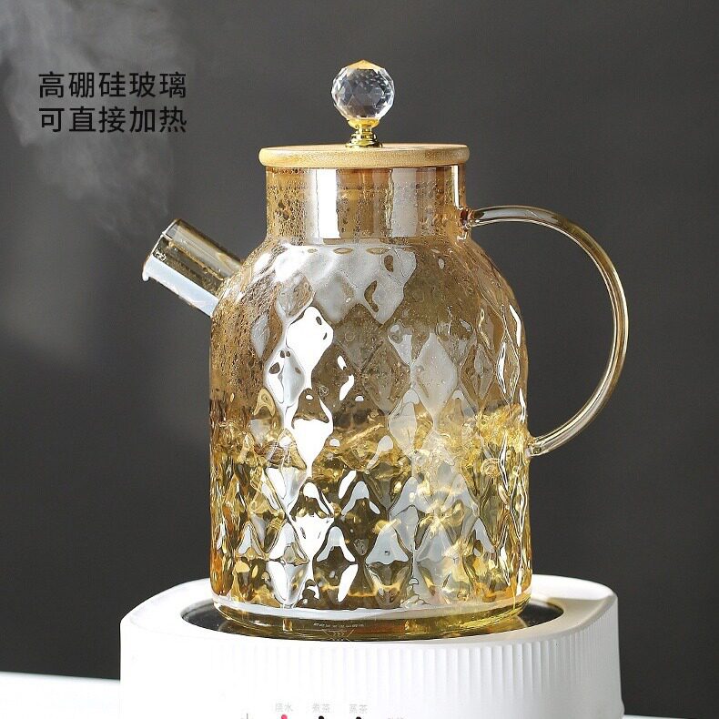 高硼硅耐热玻璃大容量钻石冷水壶家用客厅凉水壶牛奶饮料果汁扎壶