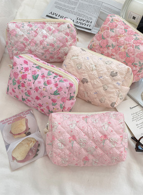 31291 清新绗缝手拿化妆包大容量可爱收纳学生拉链文具袋笔袋