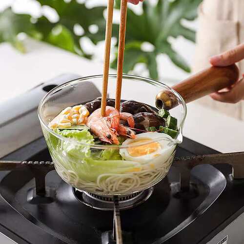 侧木柄高硼硅玻璃奶锅  宝宝辅食热奶锅家用透明玻璃泡面锅煲汤锅