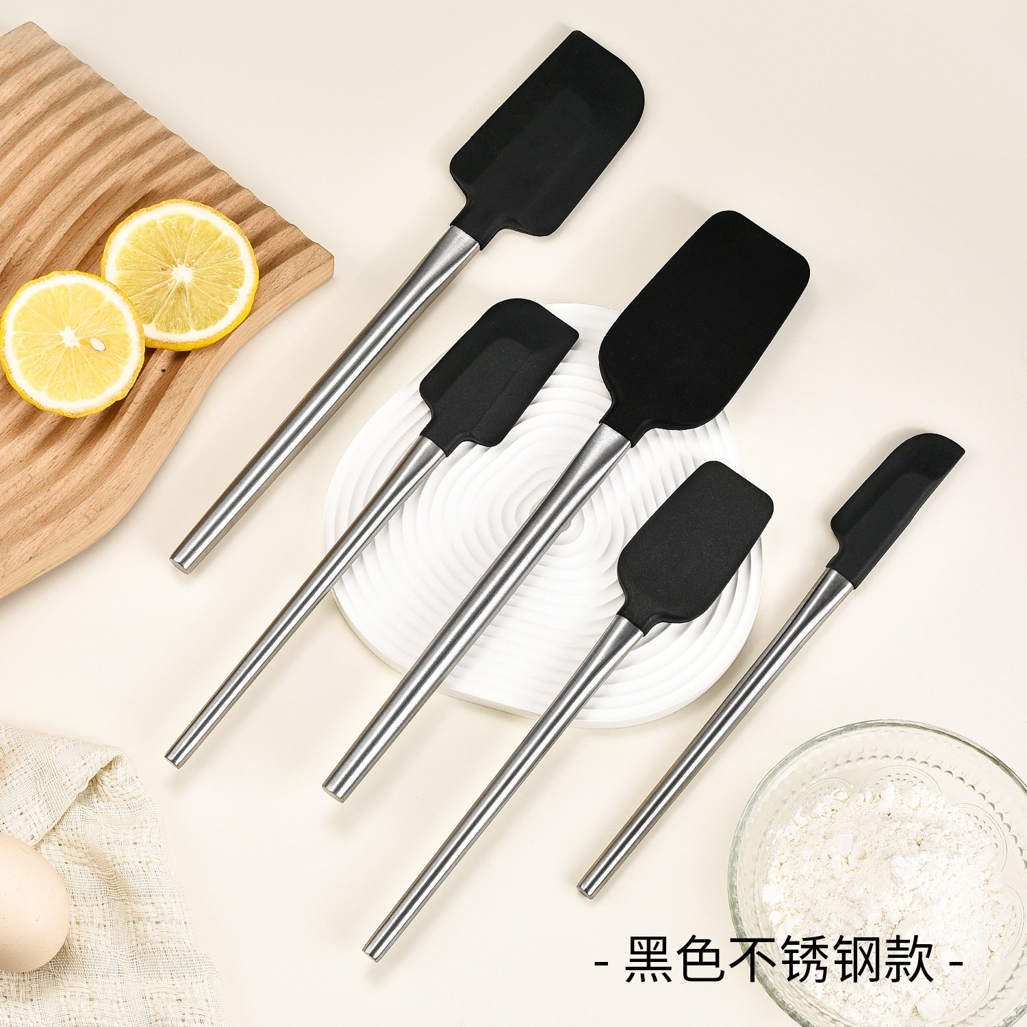 现货不锈钢硅胶刮刀耐高温烘焙奶油蛋糕抹刀食品级硅胶不锈钢刮铲