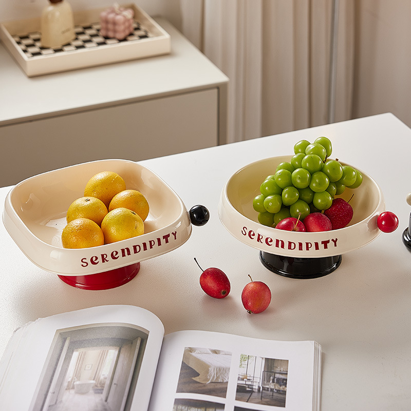 奶油风高脚水果盘沥水 客厅家用茶几精致零食摆放盘 多巴胺糖果盘