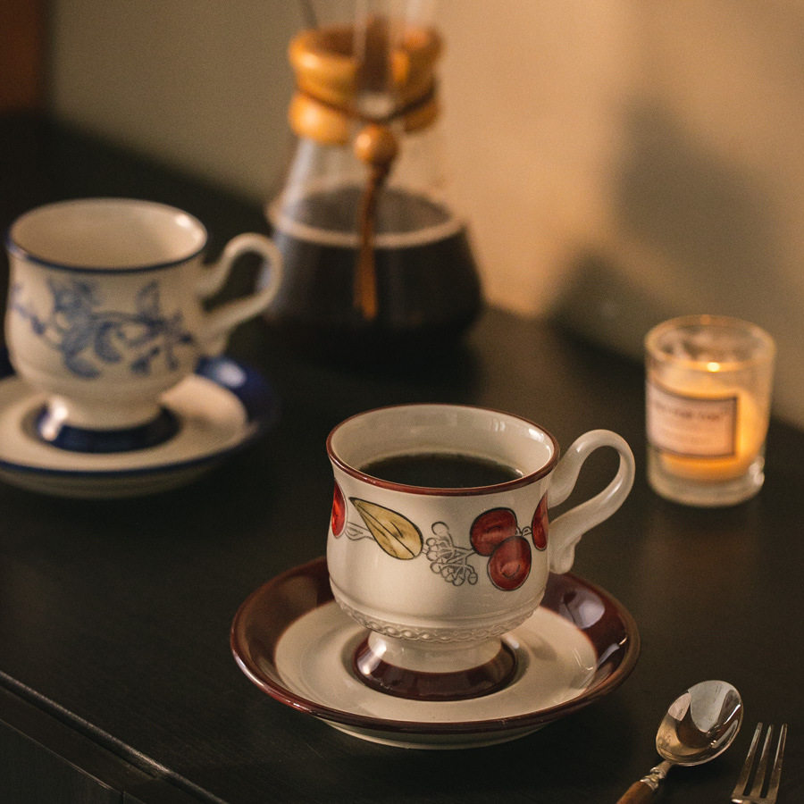 中古风陶瓷咖啡杯碟套装轻奢高级下午茶杯花茶杯马克杯拿铁拉花杯