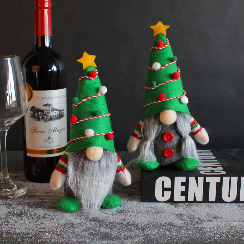 港之恋新款圣诞树无脸娃娃公仔布置道具节日站姿树形侏儒老人摆件