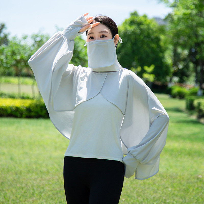 冰丝防晒披肩女夏季斗篷护颈面罩一体骑车开车遮阳长袖薄款开衫