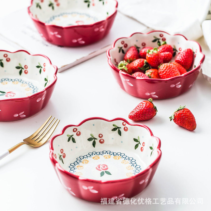 日式INS早餐陶瓷碗樱桃小