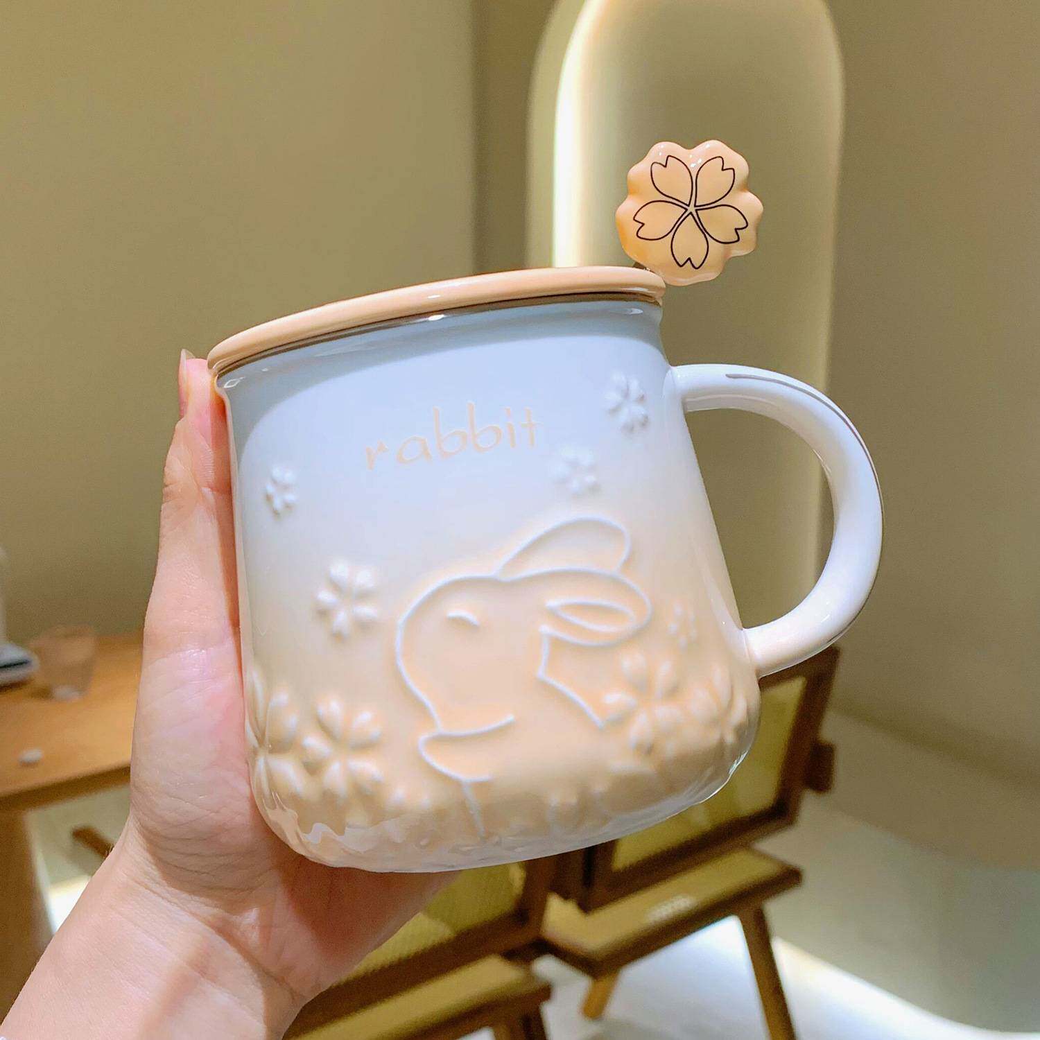 高颜值陶瓷杯子带盖带勺子马克杯家用办公室水杯情侣早餐杯伴手礼