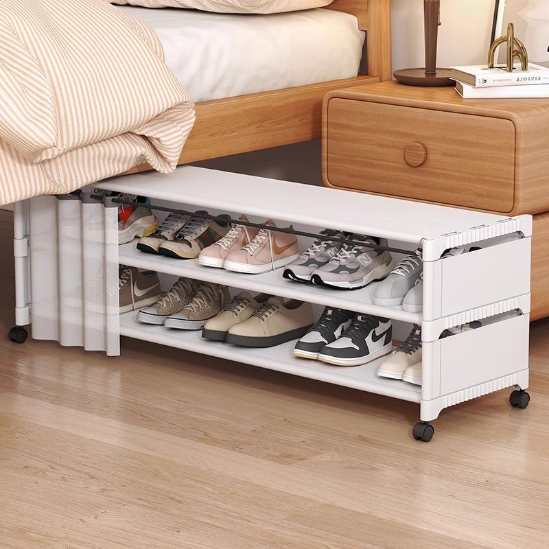 鞋架子宿舍租房收纳架床底置物防尘鞋柜小型鞋架升级加长带轮鞋柜