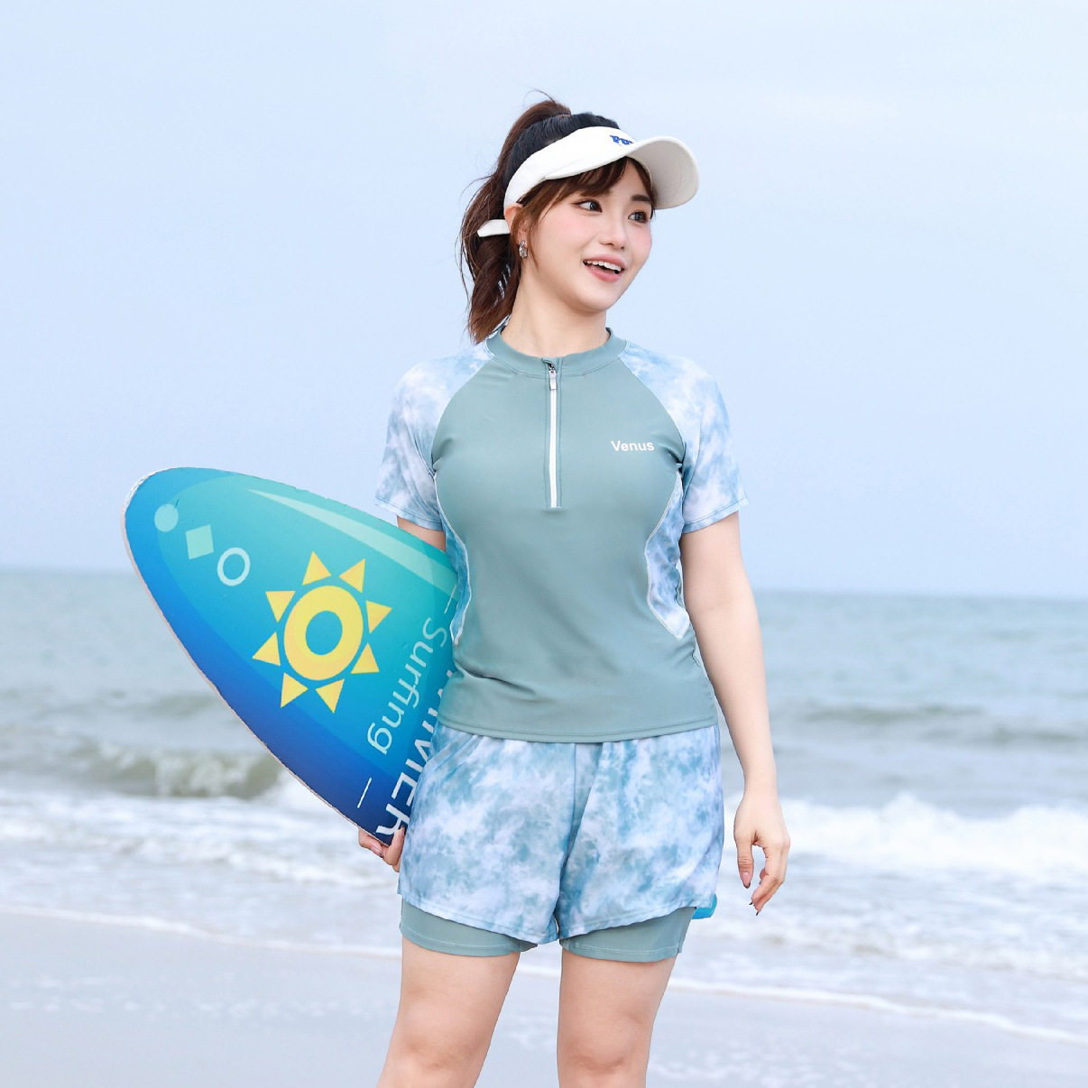2025大码成人保守分体游泳衣女士修身短袖平角短裤两件套显瘦温泉