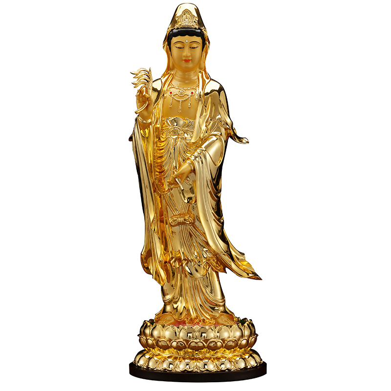 西方三圣铜像 纯铜鎏金阿尼陀佛 观音佛像大势至菩萨居家供奉摆件