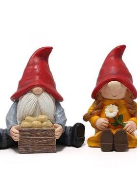 Couple Gnome Statue 2pcsSet for Outdoor Backyard Lawn