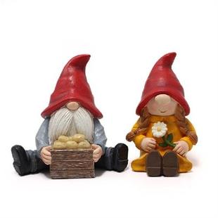 2pcsSet Statue for Outdoor Lawn Couple Backyard Gnome