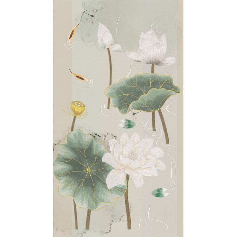独秀荷花刺绣印加绣墙布客厅玄关背景墙现代中式壁画独绣壁布新品