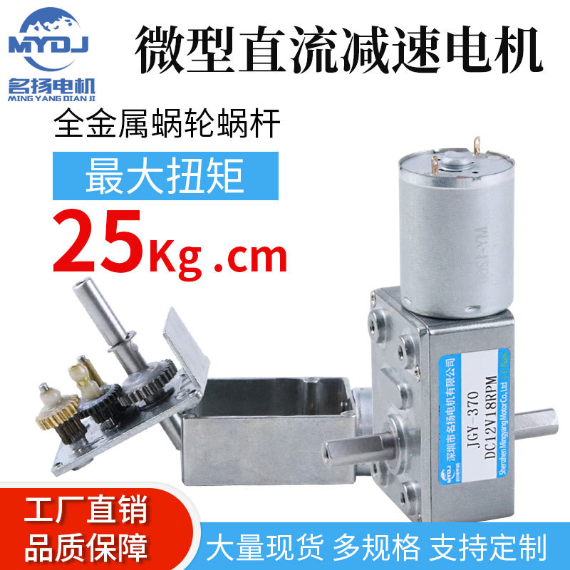 双轴JGY370微型直流减速电机24V12V6V蜗轮蜗杆大扭力直流马达马达