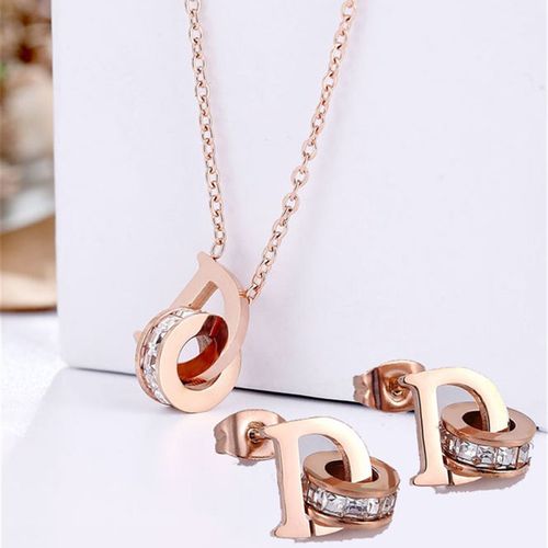 316L Stainless Steel AAA Zircon D Letter Jewelry Set  Acero