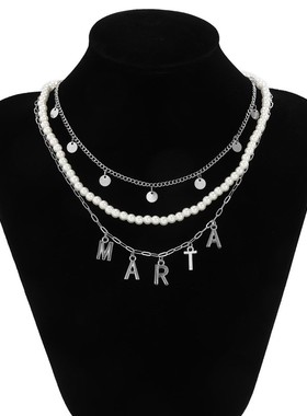Initial Letter Pendant Necklace Multi Layer Choker Necklaces