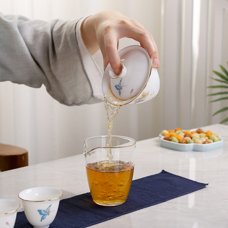 羊脂玉陶瓷旅行茶具 便携简约茶具一壶三杯白瓷杯子盖碗茶盘套组