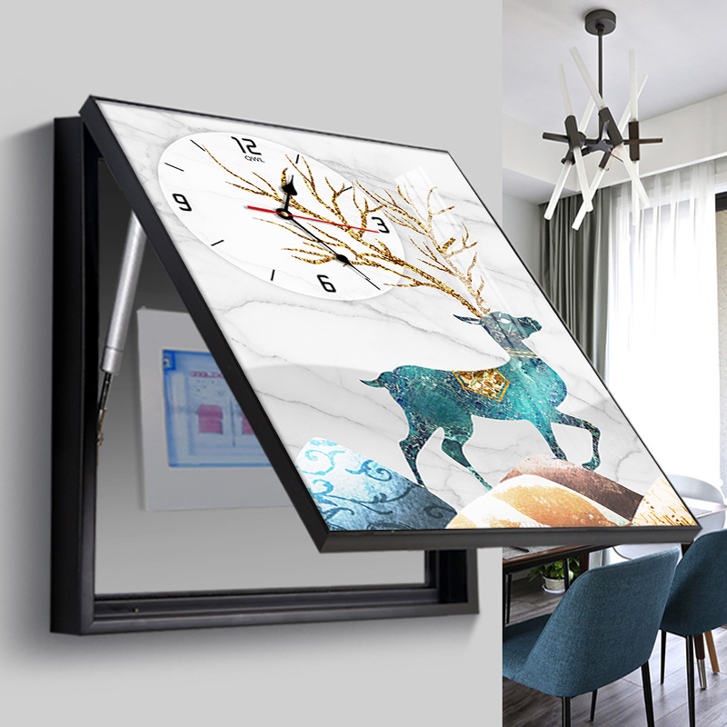 电表箱装饰画竖款带钟表时钟配电箱电闸盒遮挡挂画2021年新款挂钟