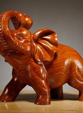 花梨木雕刻大象摆饰是实木质一对象家居客厅玄关装饰品红木工艺品
