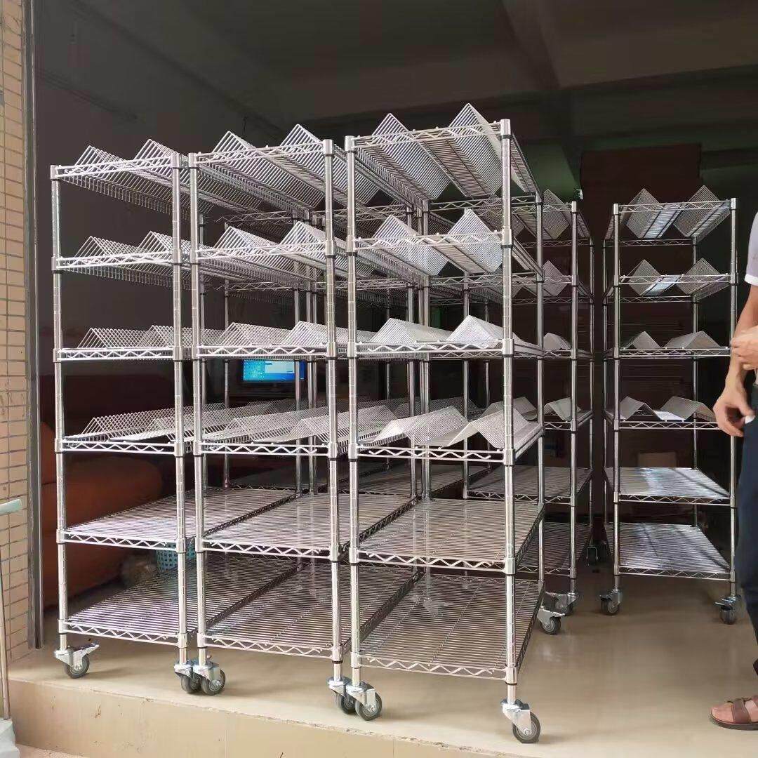 SMT物料车电阻电容架镀铬货架防静电料盘车线网可调节周转手推车