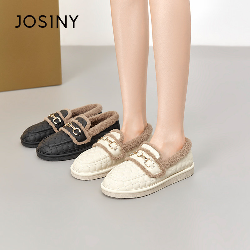 卓诗尼棉鞋女冬季新款加绒外穿平底保暖毛毛豆豆鞋一脚蹬雪地靴,女鞋,时尚雪地靴,淘宝优惠券,粉丝福利购,淘宝优惠卷