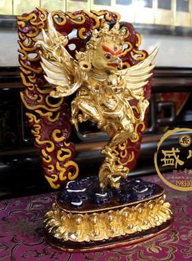 台湾盛凡纯铜鎏金大鹏金翅鸟迦楼罗密宗护法藏传摆件
