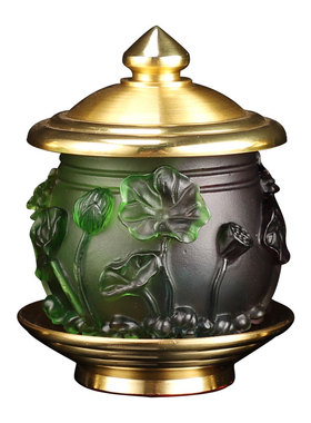 台湾琉璃纯铜佛具套装供佛用品家用全套套装香炉供水杯佛前灯摆件