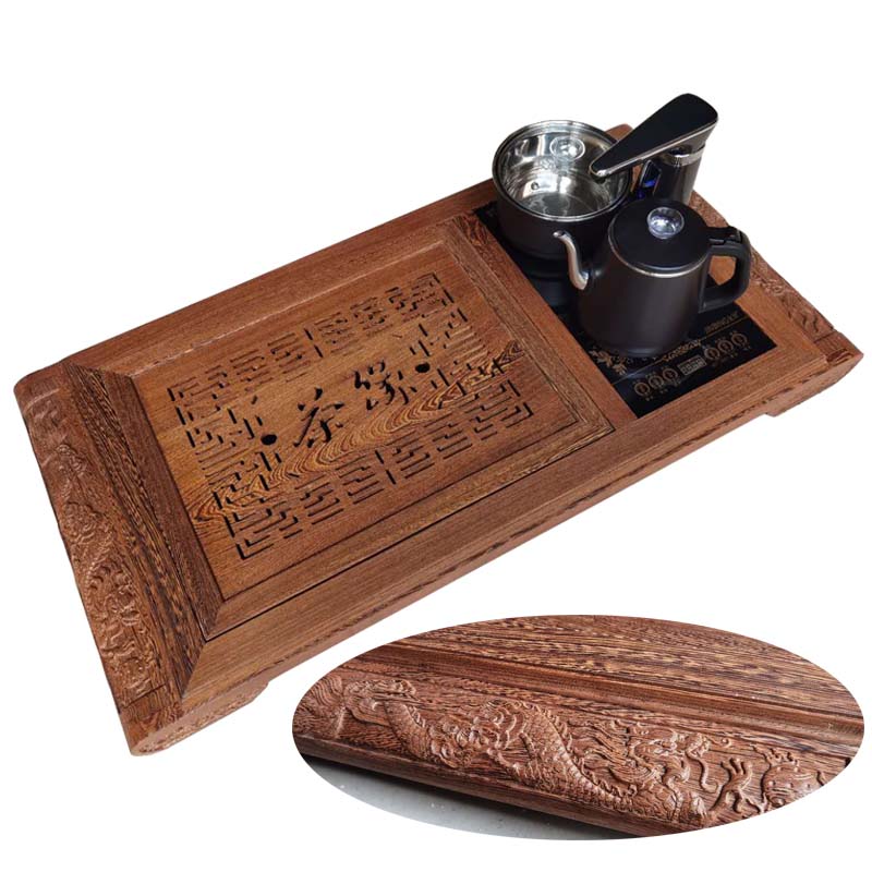 原木新款浅红中式家用带茶炉位茶独立式台面鸡翅木全实木茶盘茶托