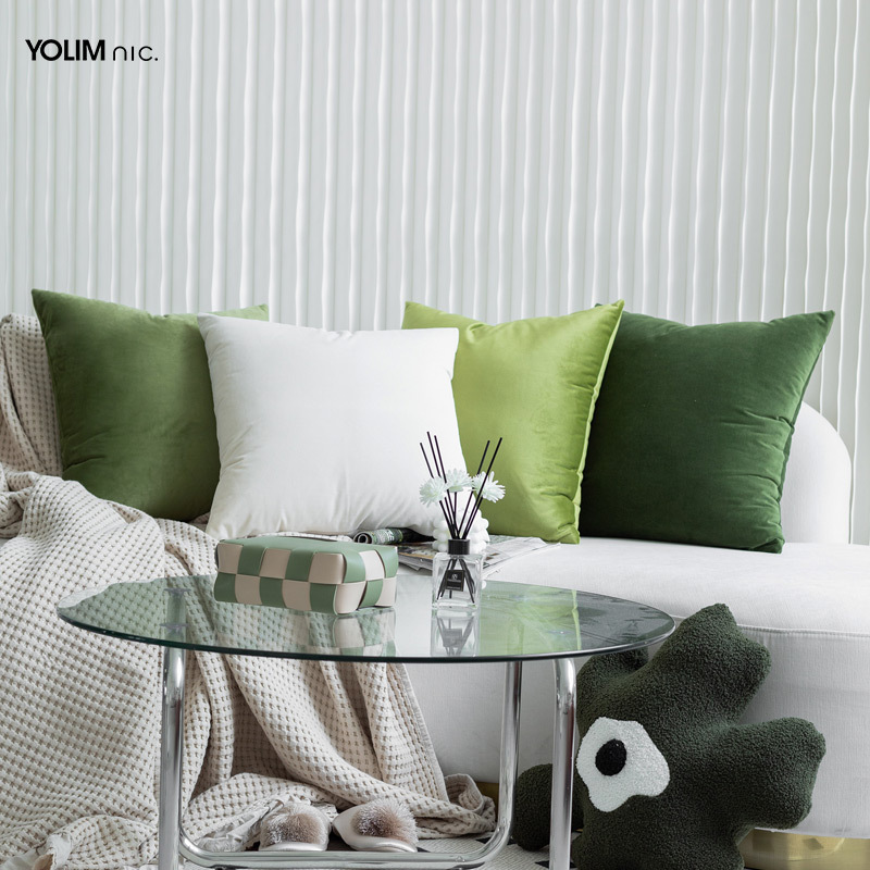 新中式丝绒橄榄绿轻奢复古沙发抱枕套北欧轻奢美式纯色靠套靠枕