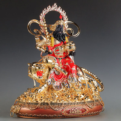 台湾鎏金纯铜五路财神铜像武财神赵公明元帅骑虎神像招财摆件