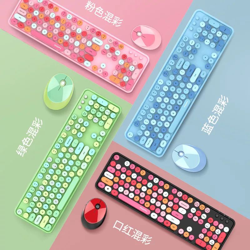 NEW Wireless Keyboard Mouse Set Girl Cute Lipstick Retro Off
