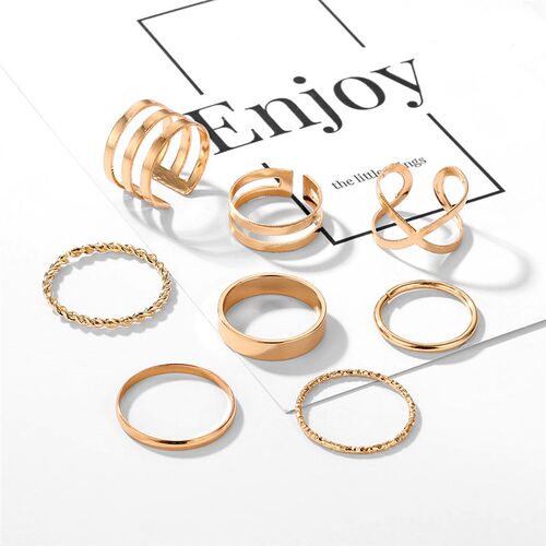 好货FAMSHIN 8 Pcs/Set Fashion Design Round Gold Color Rings
