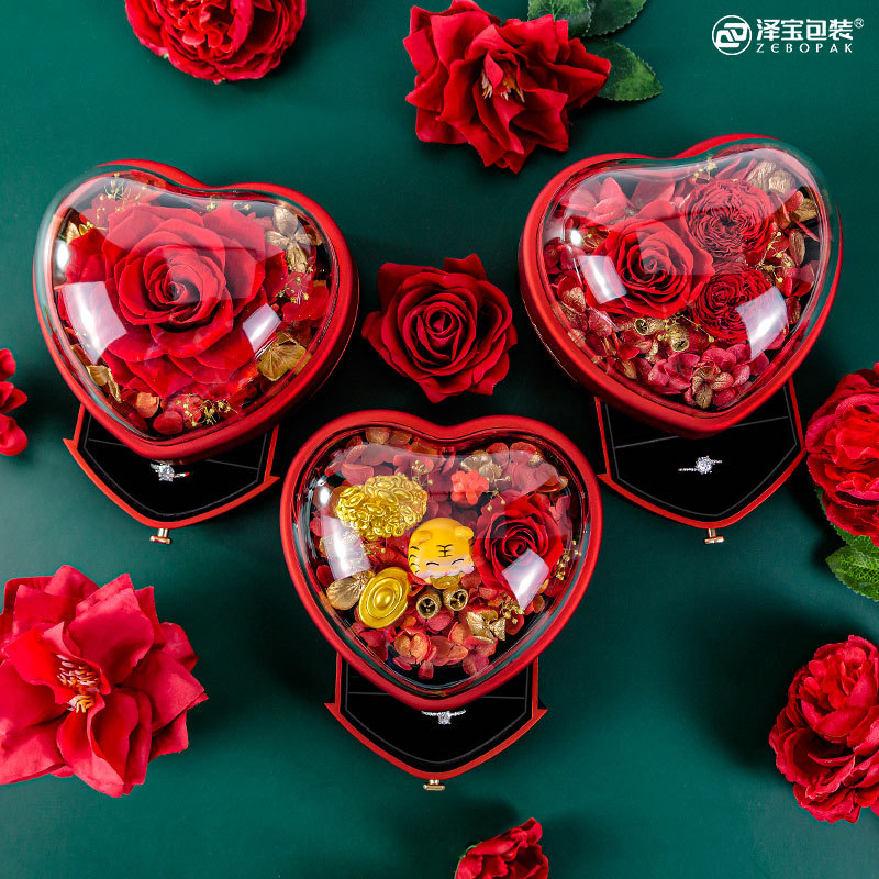 圣诞心形礼盒珠宝盒 收纳礼品包装玫瑰永生花首饰包装盒
