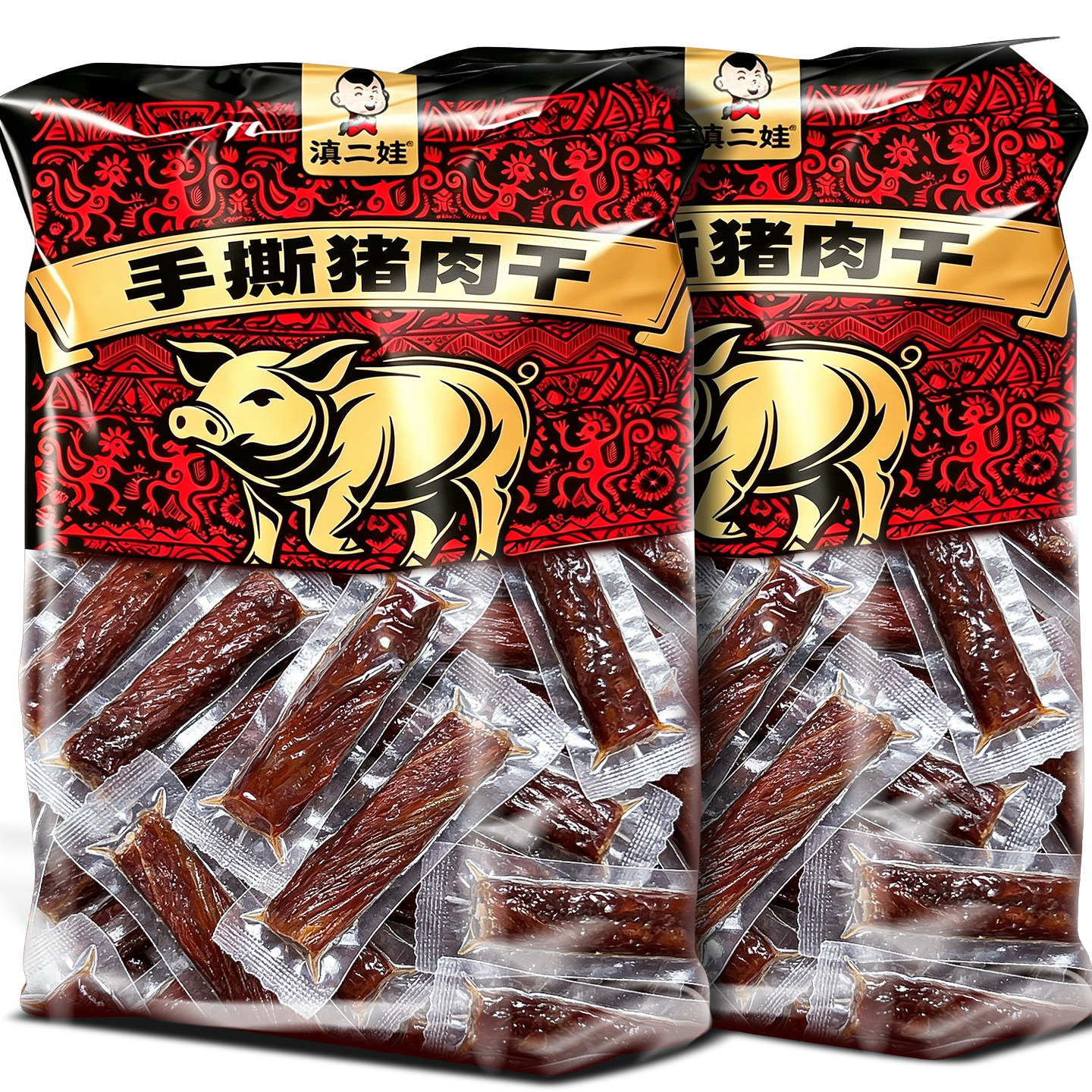 滇二娃手撕猪肉干巴麻辣五香风干手撕猪肉条解馋小吃小零食大礼包