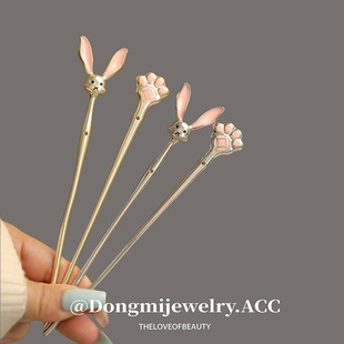 可爱长耳朵兔子发簪女现代简约日常盘发簪子儿童头饰百搭气质发钗