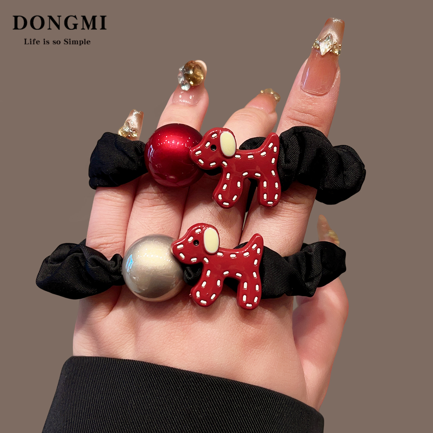 红色新年小狗圆球头绳橡皮筋女2025新款发圈扎马尾高弹力皮套头饰